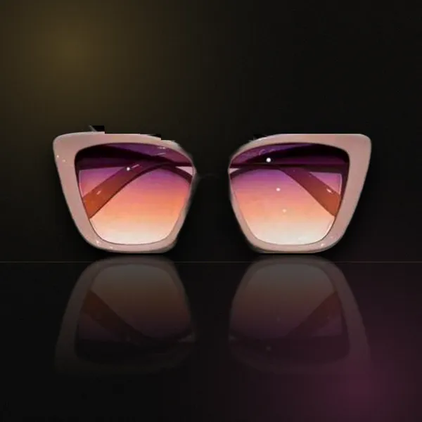 Blush Sunset — soft pink cat-eye with purple-to-peach lenses